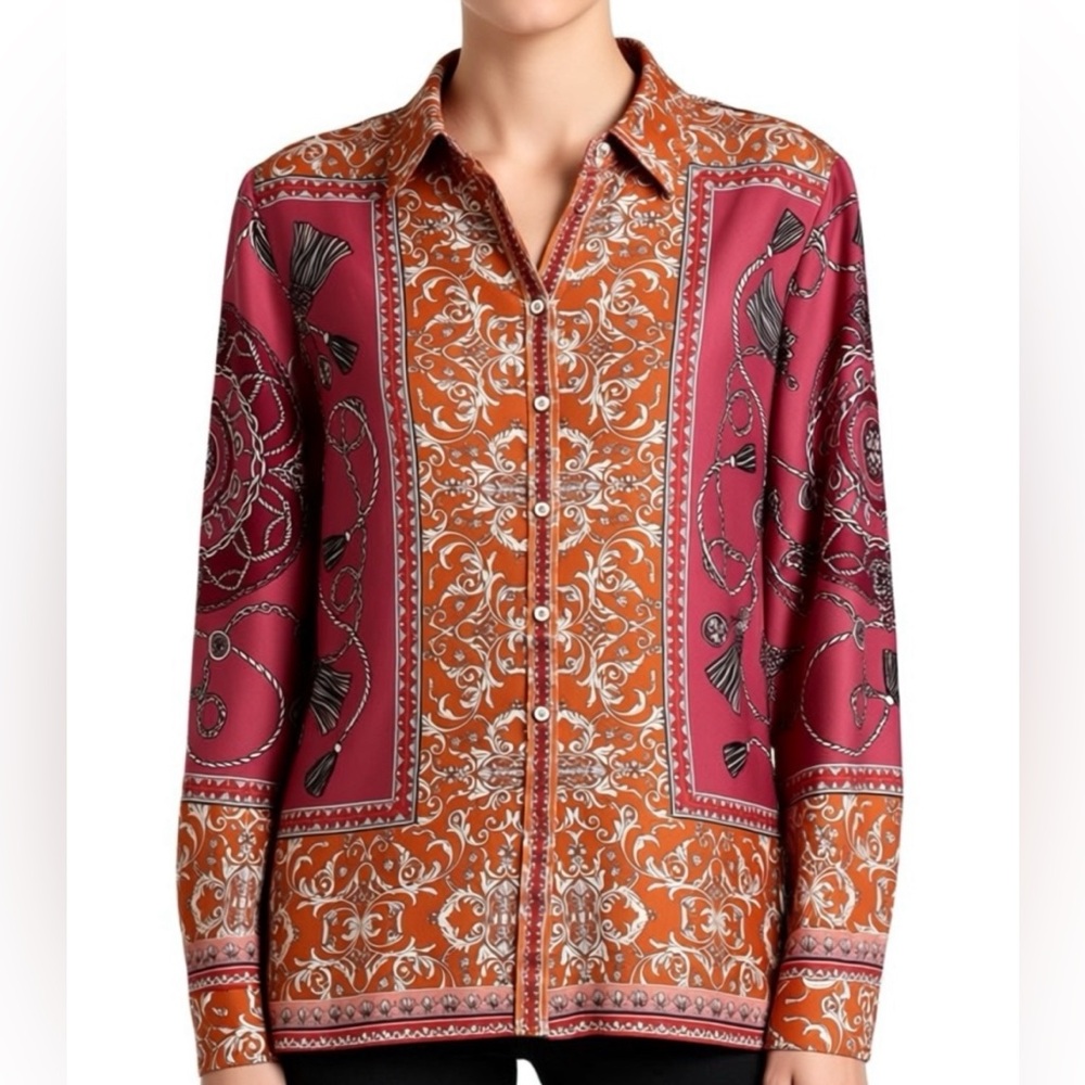 Umgee Women's Top Blouse Floral Pink/Orange Size M Old Money Preppy
